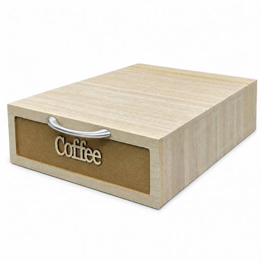 Cassetto Porta Cialde Caffè Legno Chiaro 2 Scomparti 30x20x10cm Maniglia Coffee
