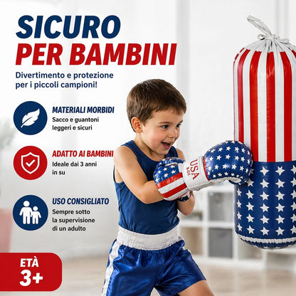 Sacco e Guantoni Playset Boxing America Allenamento Bambini Box