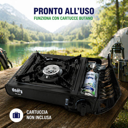 Fornello Gas Portatile Camping con Valigetta Accensione Piezo 1 Fuoco Compatto
