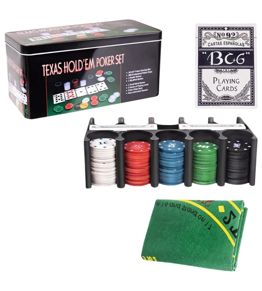 200 Fiches da Poker Tappeto Carte Dealer Gettoni Texas Holdem Black Jack