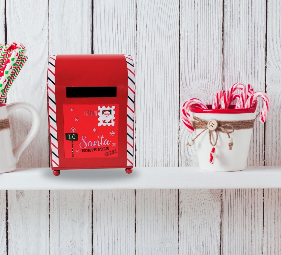 Cassetta Lettere di Babbo Natale Buca Postale Natalizia Metallo Apertura 20x14cm