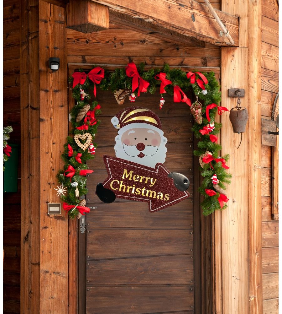 Babbo Natale LED Dietro porta Insegna Legno Decorazioni Natalizie 30x27 cm