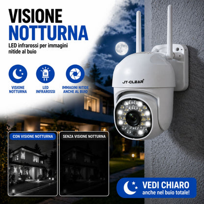 Telecamera WiFi Interno Esterno IP66 1080P HD PTZ Visione Notturna Audio App JT