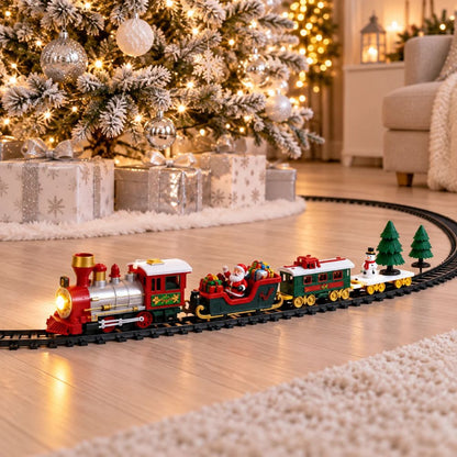 Trenino Natalizio Sotto Albero Luci Suoni Babbo Natale Pista Ovale 102x46 cm
