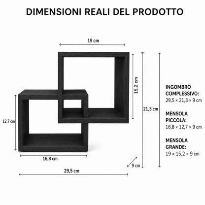 Set 2 Mensole Rettangolari da Parete in Legno Arredo Casa 2 Misure Nero