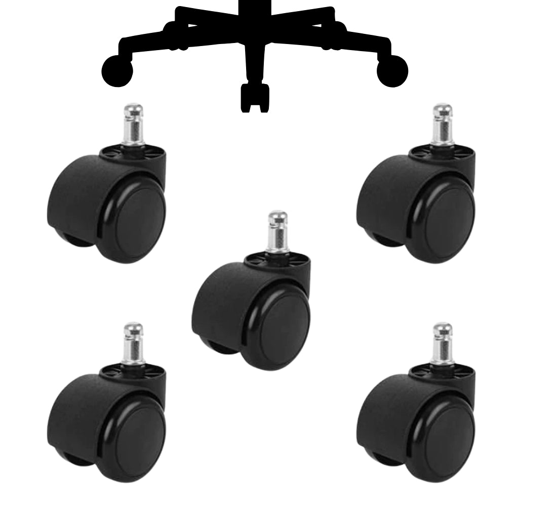 Set 5 Ruote per Sedia da Ufficio Rotelle Nere Kit Ricambio Poltrona Gaming 5cm