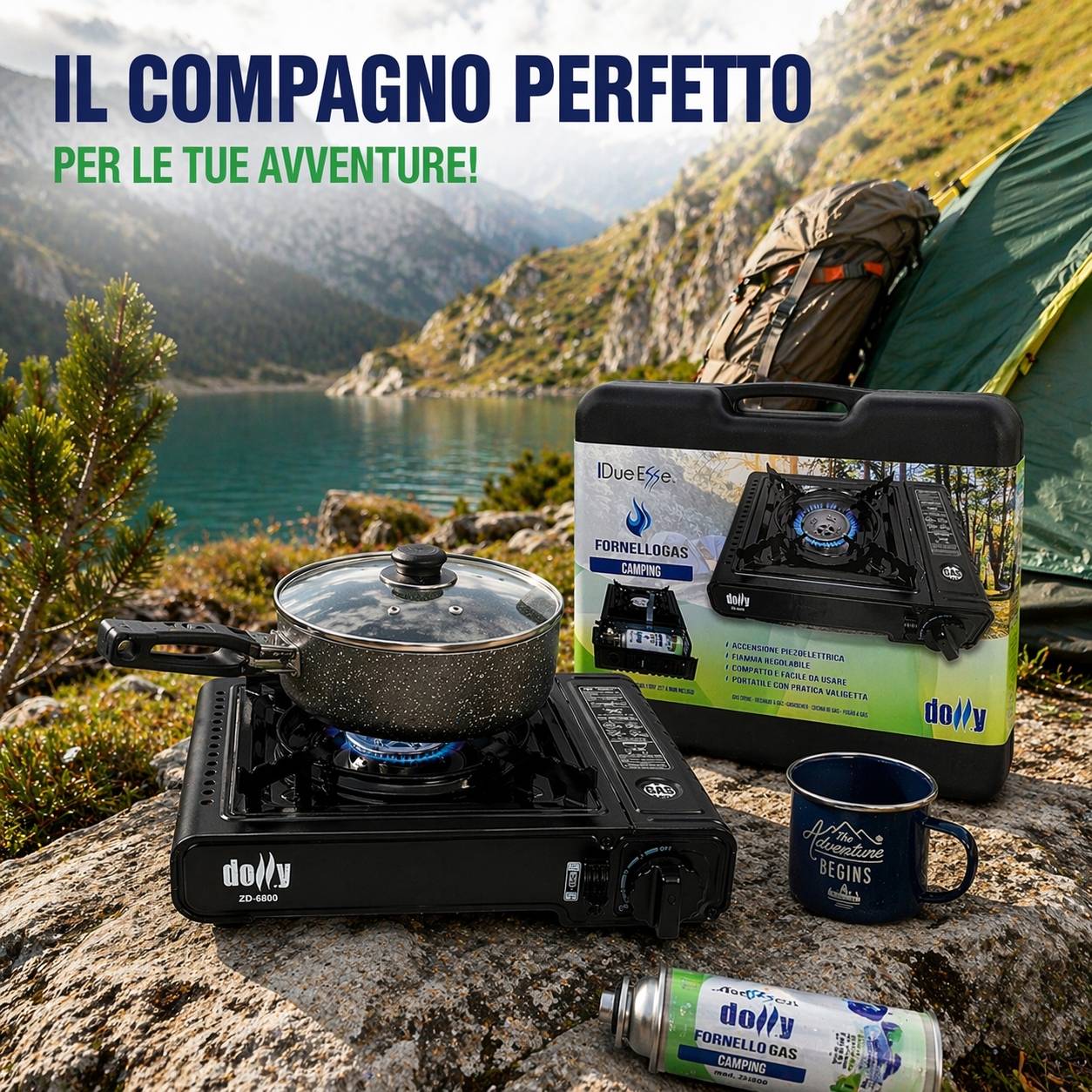 Fornello Gas Portatile Camping con Valigetta Accensione Piezo 1 Fuoco Compatto
