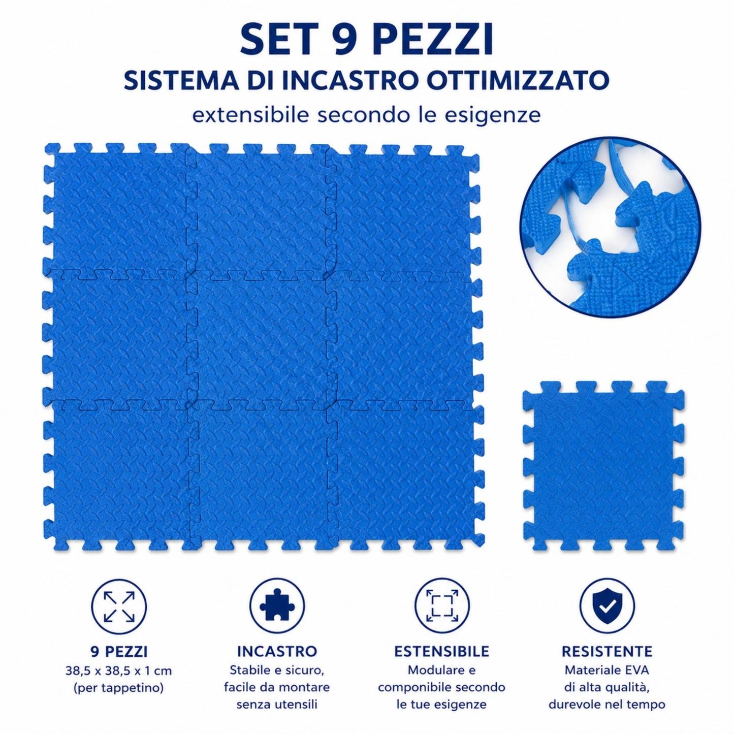 Tappeto Puzzle EVA Fondo Piscina 9 Pezzi 38,5x38,5x1cm Tappetino Blu Antiscivolo