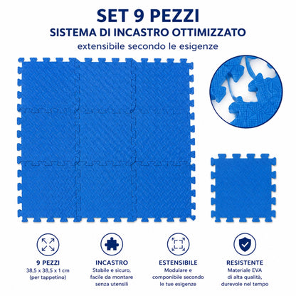 Tappeto Puzzle EVA Fondo Piscina 9 Pezzi 38,5x38,5x1cm Tappetino Blu Antiscivolo