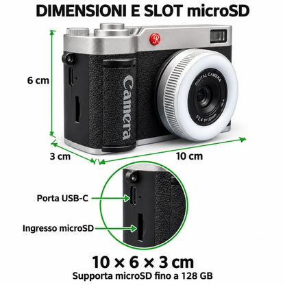 Fotocamera Digitale Foto 48MP Video 2K Zoom 16x Display Ribaltabile USB-C