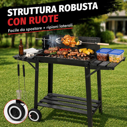 Barbecue a Carbone da Giardino con Girarrosto 93x41x86cm BBQ Grill con Accessori