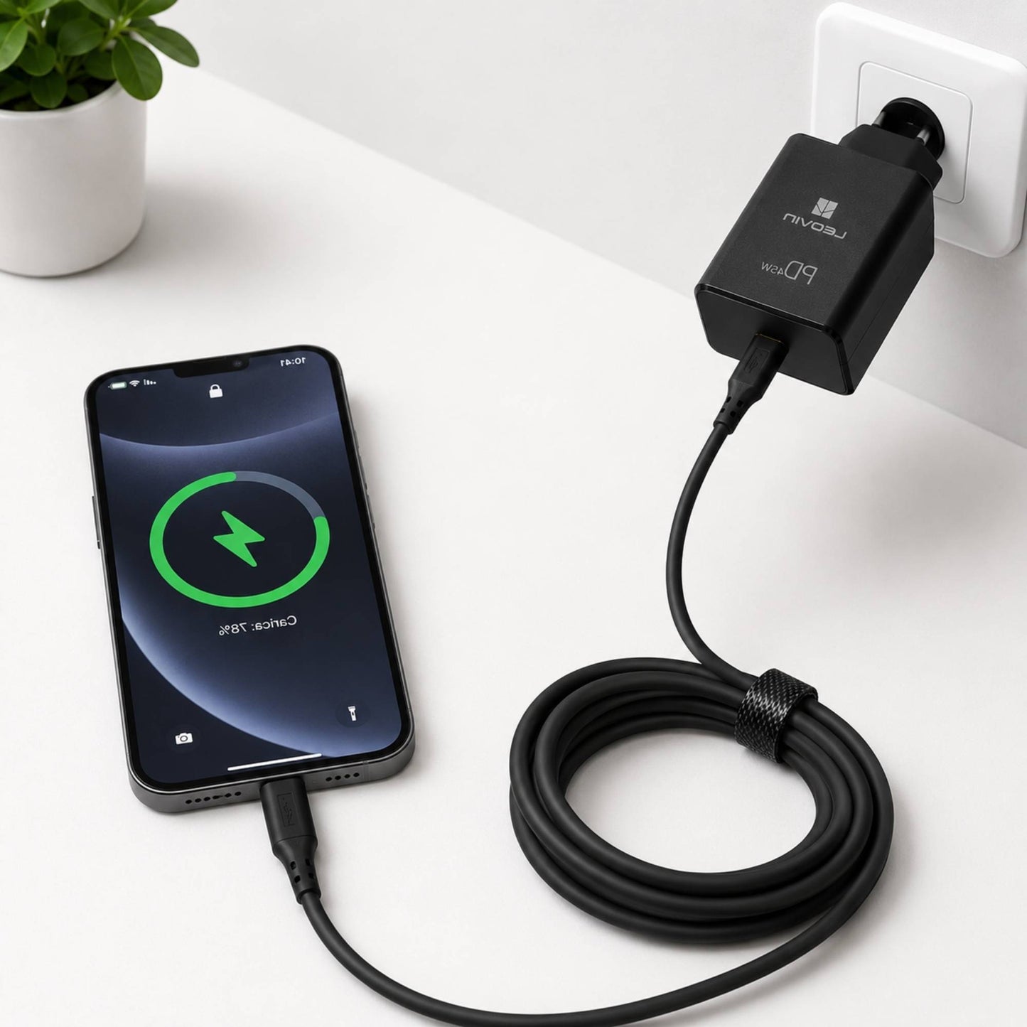 Caricatore USB-C PD 45W Ricarica Rapida con Cavo Type-C 2m per Laptop Smartphone