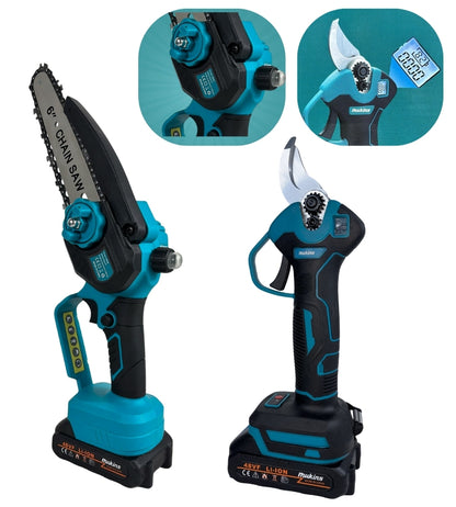 Forbice da Potatura + Motosega 6" Olio Doppia Batteria 48V Cesoia Elettrica