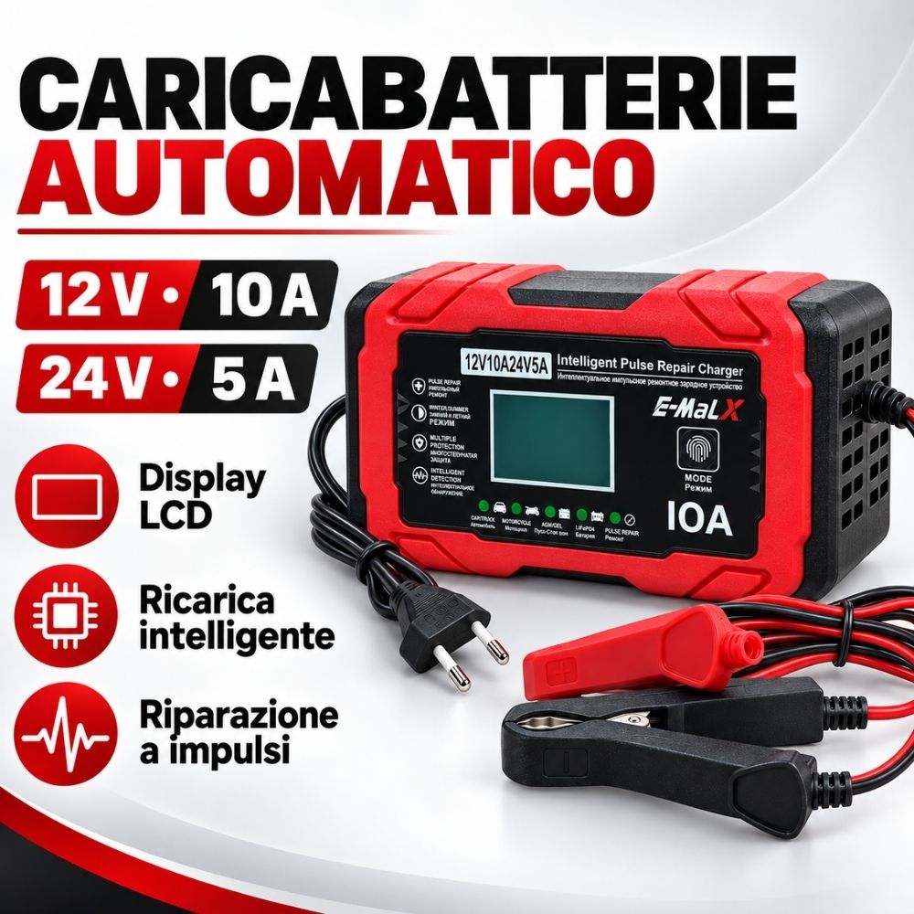 Caricabatteria Auto Moto Mantenitore Carica Professionale 12 / 24V Portatile