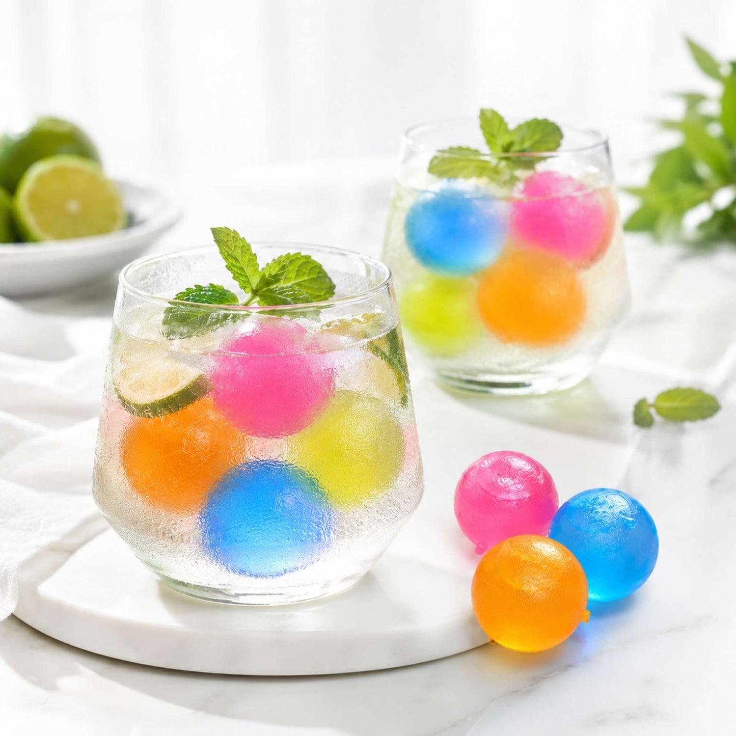Palle di Ghiaccio Riutilizzabili 24 Pz Colorate per Drink Cocktail Bevande