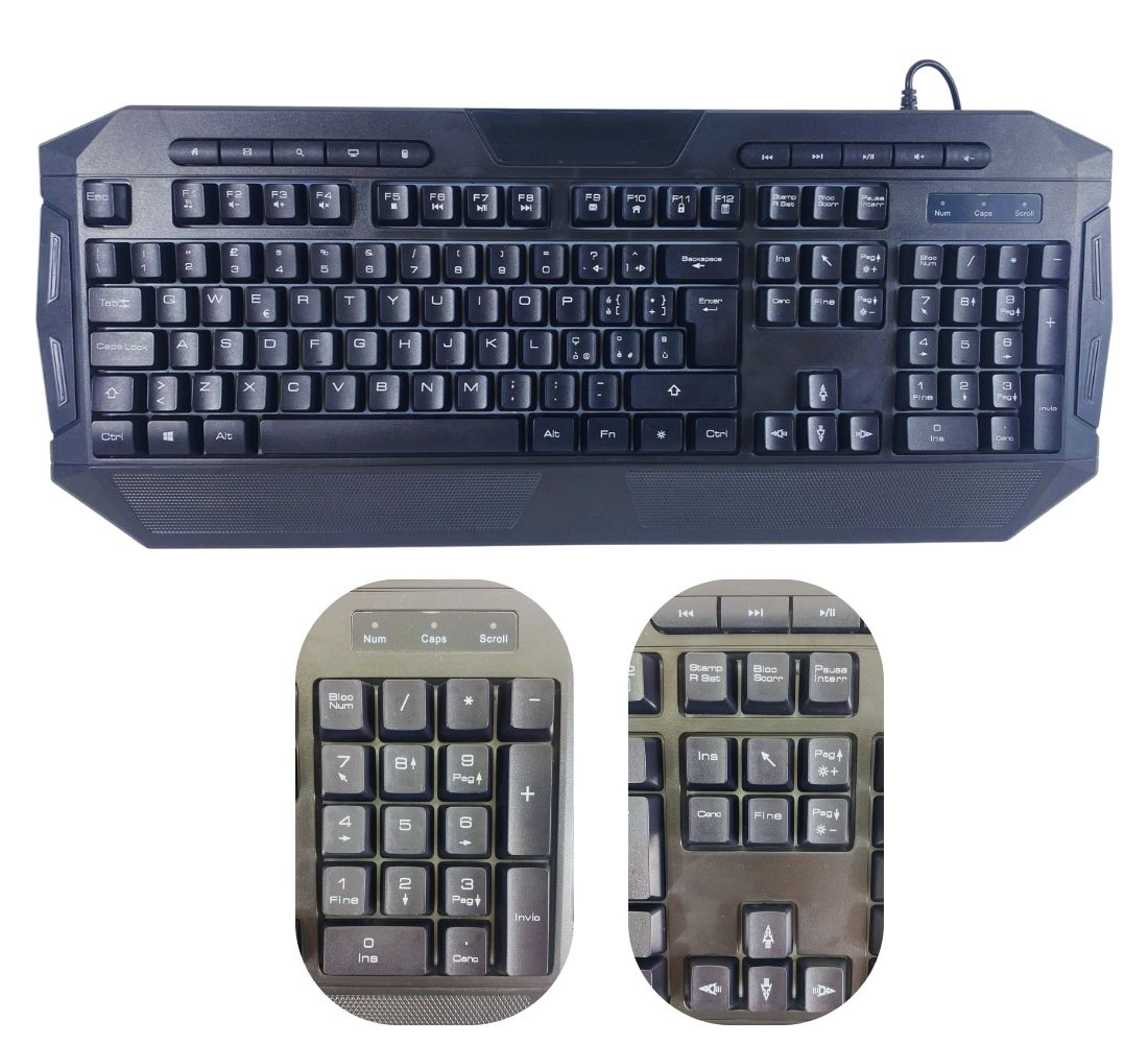 Tastiera Gaming Retroilluminata LED 7 Colori Multimediale QWERTY Italia USB