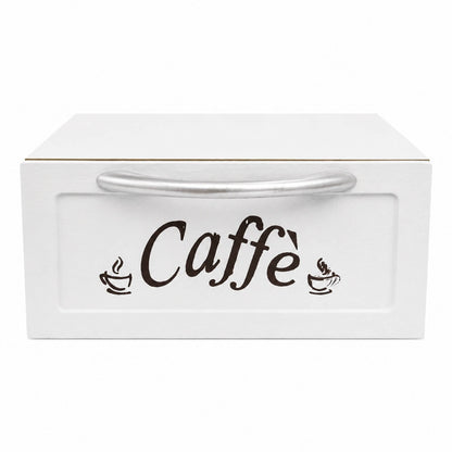 Cassetto Porta Cialde Caffè in Legno Bianco 2 Scomparti 30x20x10 cm Maniglia