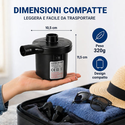 Pompa Elettrica 220V Gonfiabili Piscina Materassini Gommoni Gonfiatore 3 Ugelli