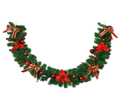 Ghirlanda Addobbata Natalizia Folta 2 Metri Fiocchi e Palline Decorazioni