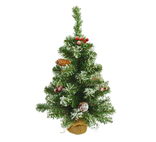 Albero di Natale innevato con Bacche e Pigne Piede in yuta 60 cm Ø 38 cm