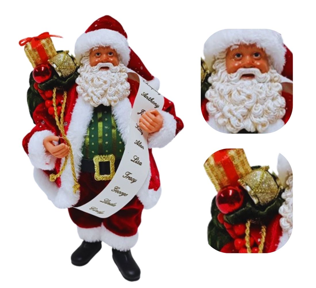 Babbo Natale 26 Cm Statua con Sacco di Regali Realistico Decorazione Natalizia