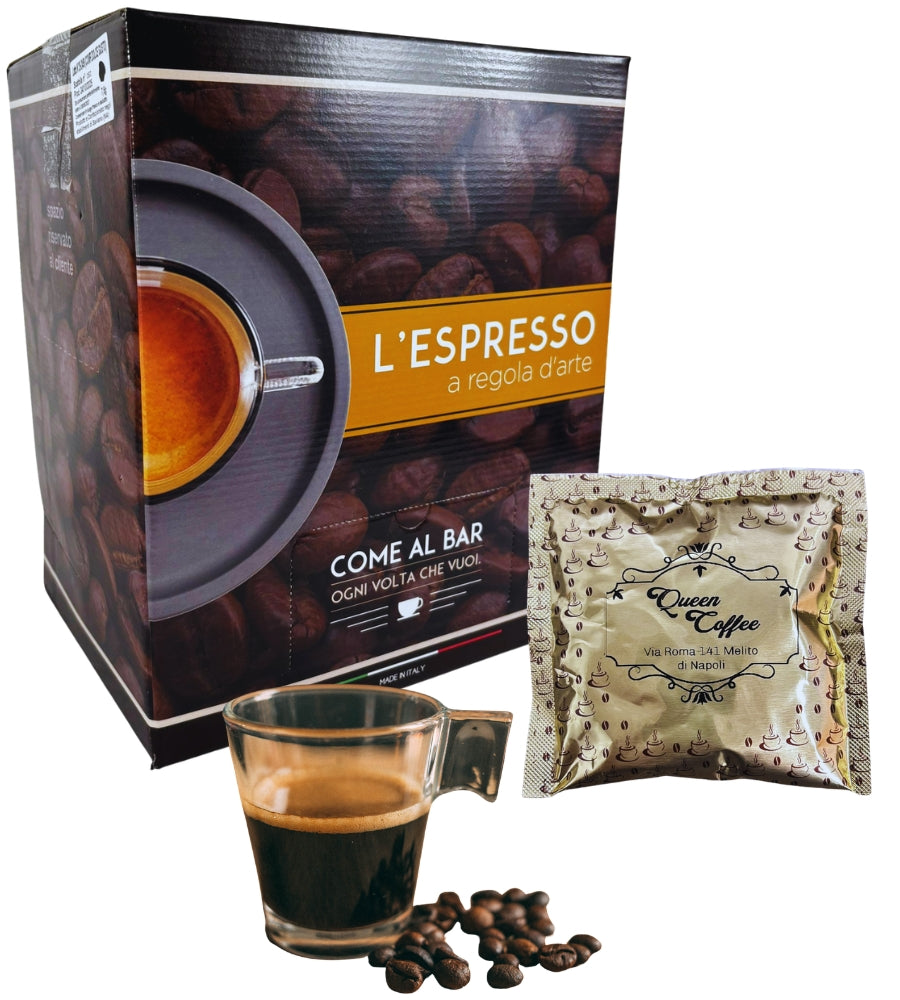 Queen Coffee 100 Cialde Caffè Miscela Decisa Filtro Carta ESE 44 MM Compostabili