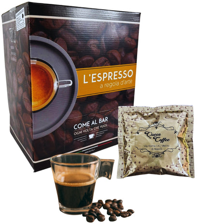 Queen Coffee 100 Cialde Caffè Miscela Decisa Filtro Carta ESE 44 MM Compostabili