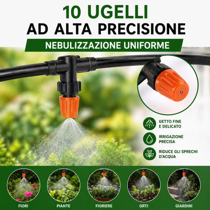Kit Irrigazione a Goccia 10m Ugelli Nebulizzazione Raffrescante Giardino Balcone