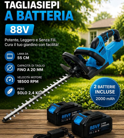 Tagliasiepi Elettrico Lama 55 cm 2 Batterie 88V 2000 mAh Senza Fili Arbusti
