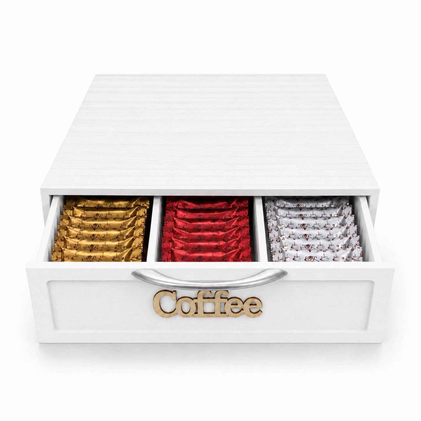 Cassetto Porta Cialde Capsule in Legno Organizer Cucina 30x30x10 cm Bianco