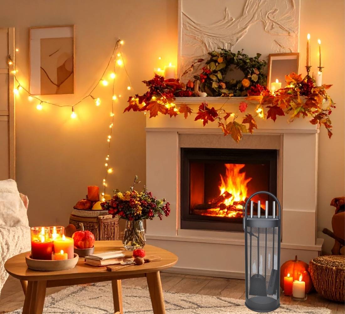 Kit Camino 5 Pz Utensili Camino Attrezzi in Ferro Battuto Accessori Stufa Legna