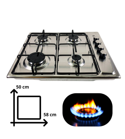 Piano Cottura 4 Fuochi Slim 60 cm Acciaio Inox a Gas o GPL da Incasso Valvolato