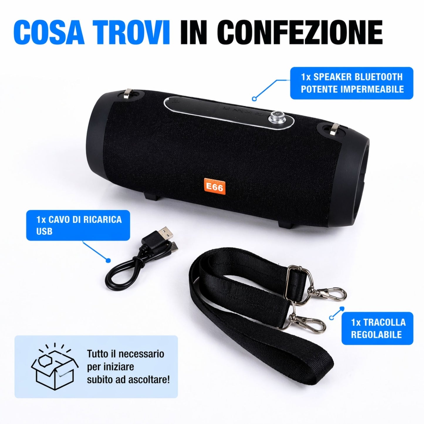 Speaker Bluetooth 20W Impermeabile IPX7 Portatile Wireless Cassa Audio E66