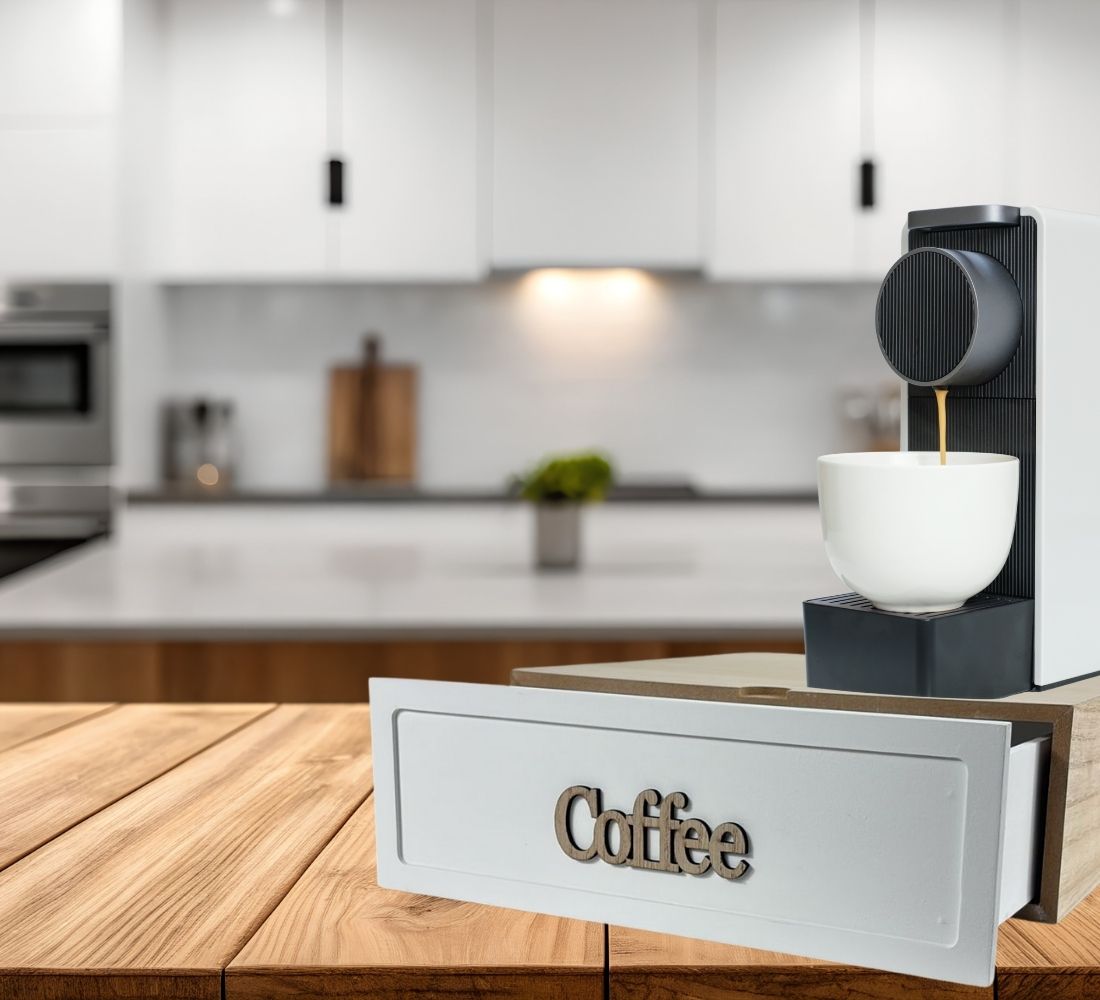 Cassetto Porta Cialde Capsule in Legno Organizer Cucina 30x30x10 cm 3 Scomparti