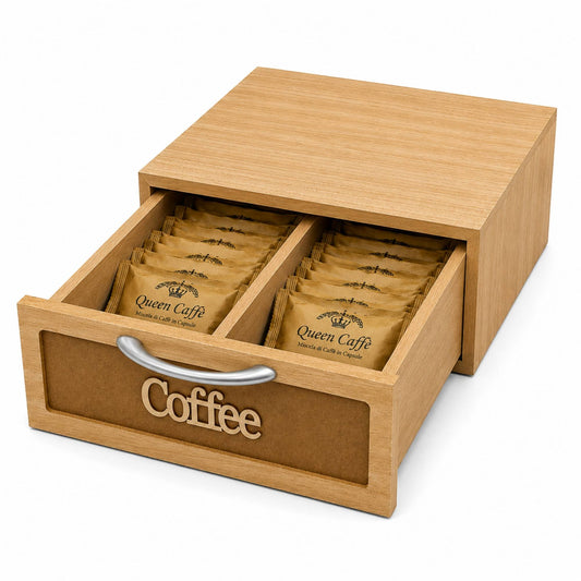 Cassetto Porta Cialde Caffè Legno Scuro 2 Scomparti 30x20x10cm Maniglia Coffee