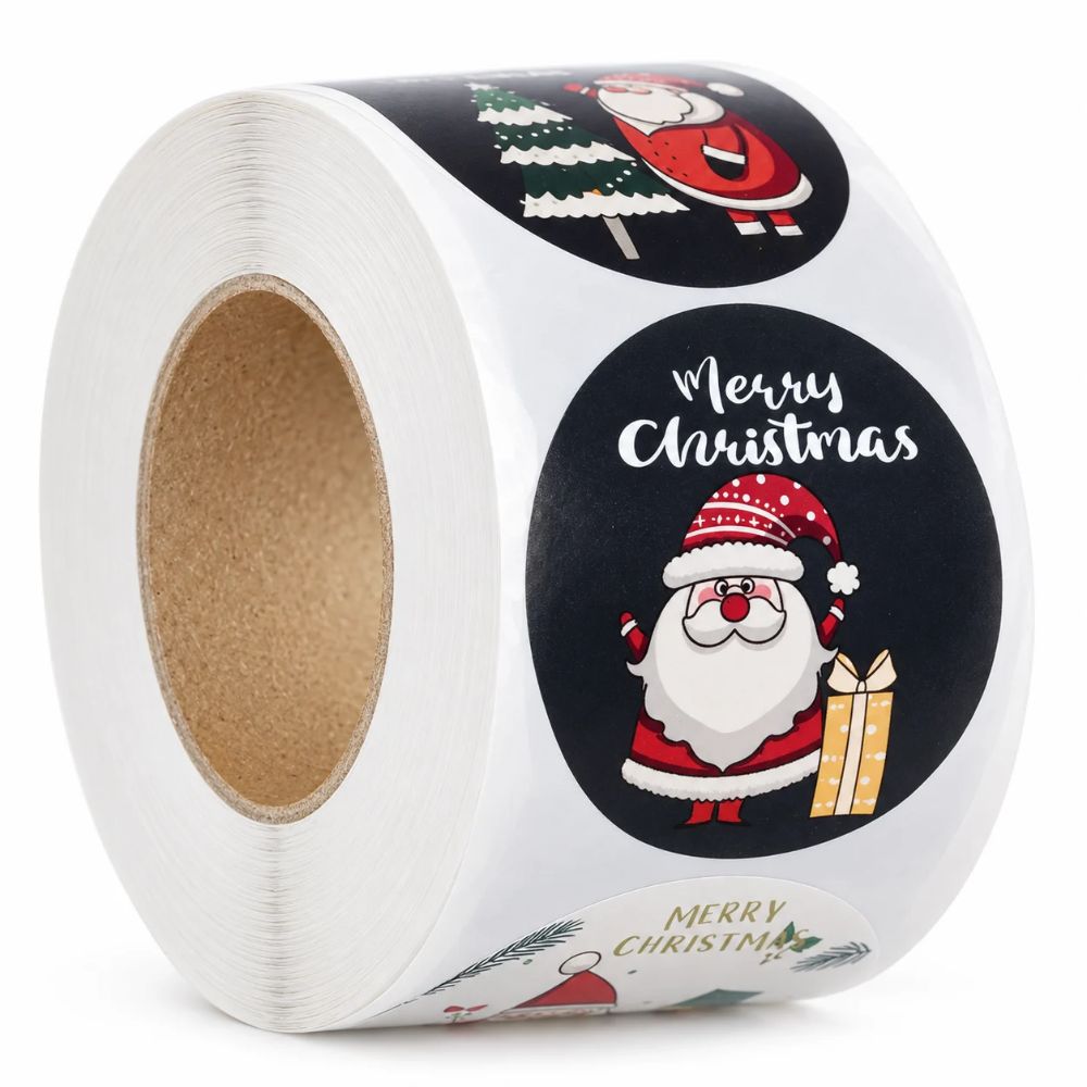 500 Adesivi Natalizi Tondi 3,8 cm 8 Motivi Merry Christmas Regali Buste