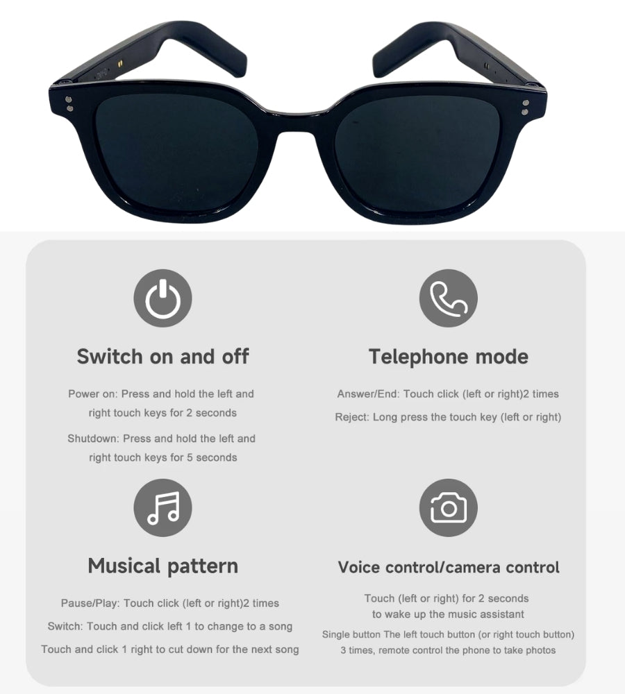 Occhiali da Sole Smart Occhiali Bluetooth Touch Altoparlanti Integrati Musica