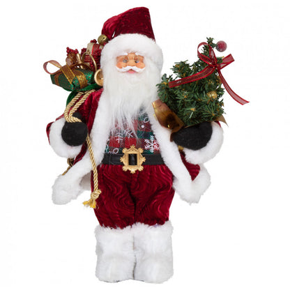 Babbo Natale con Regali e Albero Statua Natalizia Vestita 30 cm Addobbi Casa