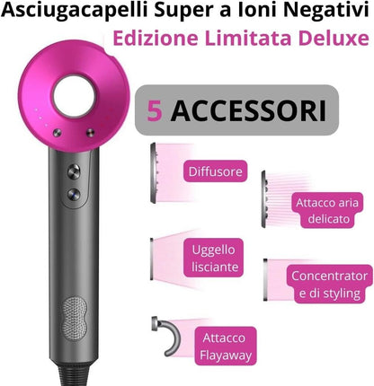 Asciugacapelli Professionale Super sonic PRO X Con 5 Accessori 1800w 5 in 1