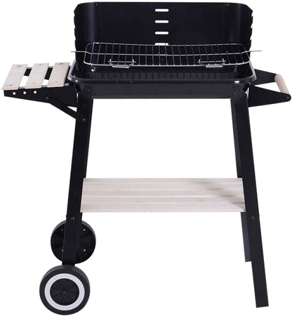 Barbecue Rettangolare A Carbone Multifunzione Con Struttura In Acciaio Ripiani In Legno Per Giardino Terrazzo Balcone con 2 Ruote 87 x 44 x 82 cm Fair