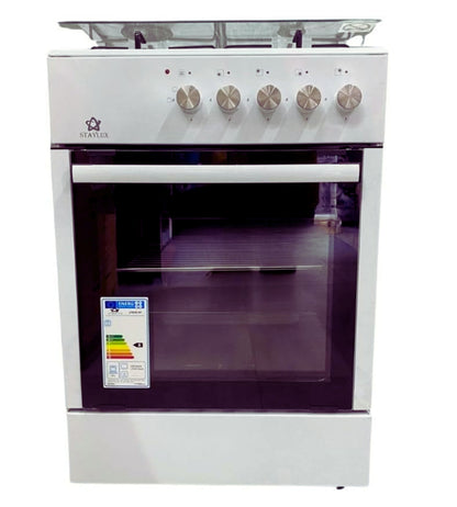 Cucina a Gas Forno Gas 4 Fuochi 60 X 60 cm Copertura in Vetro Bianca