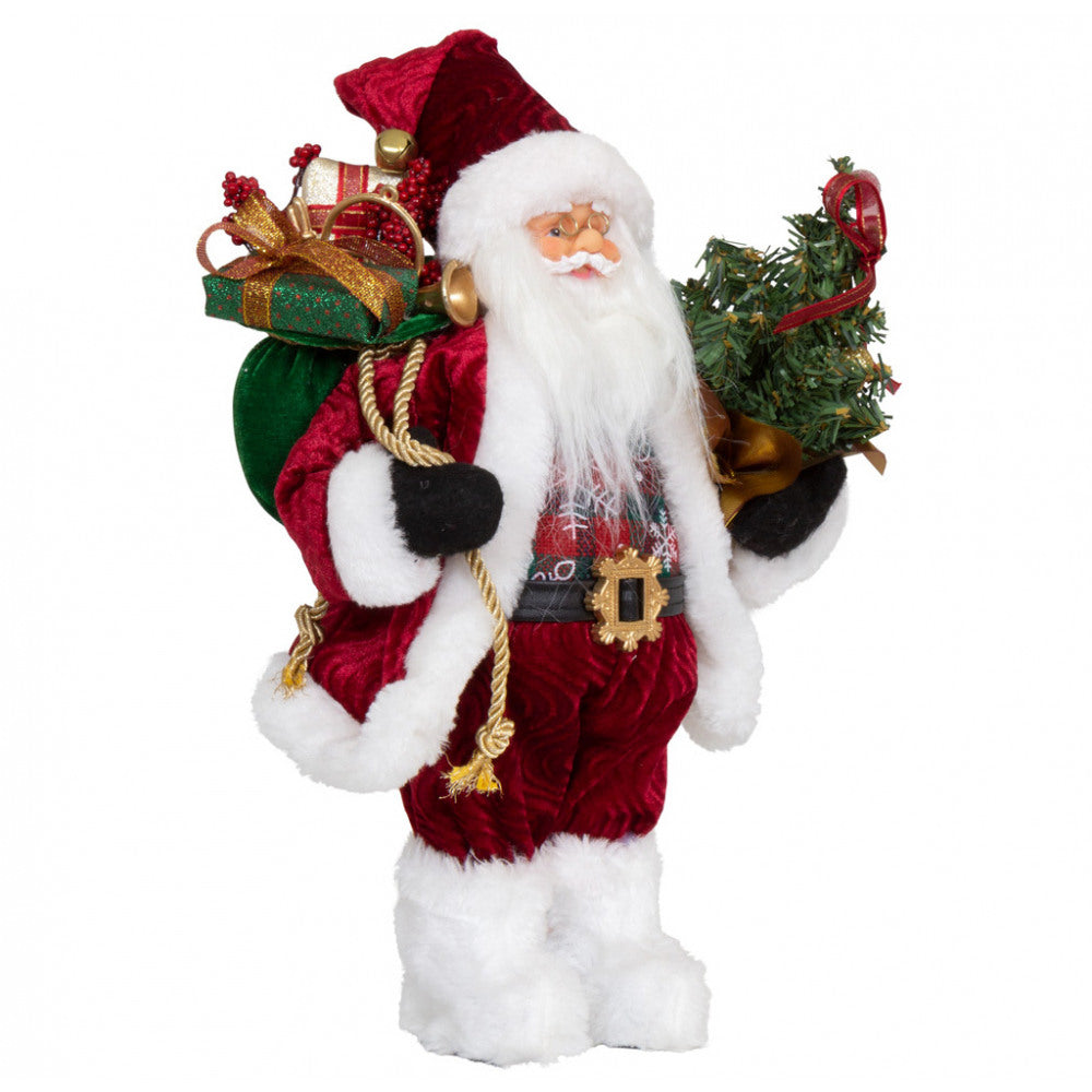 Babbo Natale con Regali e Albero Statua Natalizia Vestita 30 cm Addobbi Casa