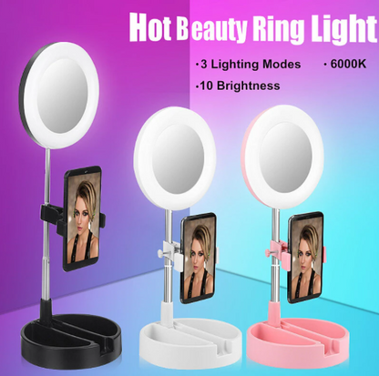 Specchio Trucco Anello Luminoso Luce Led Regolabile Supporto Smartphone Selfie Tik Tok Ring