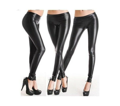 Leggins Donna Effetto Pelle Aderente Eastico Slimfit Sensuale Nero