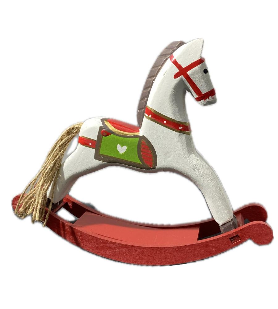 Cavallo a Dondolo 22 cm in Legno Dipinto a Mano Decorazioni Addobbi di Natale