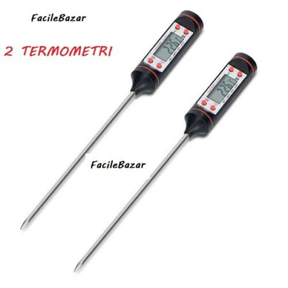 Fair shop Coppia di Termometro da Cucina Sonda Carne Pesce Barbecue Digitale a Contatto Temperatura Cottura Pietanze Multifunzione