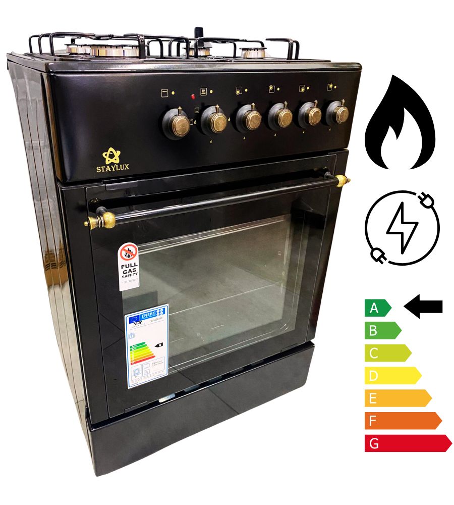 Cucina a Gas Forno Gas e Elettrico 4 Fuochi 60 X 60 cm Copertura in Vetro LF66GG