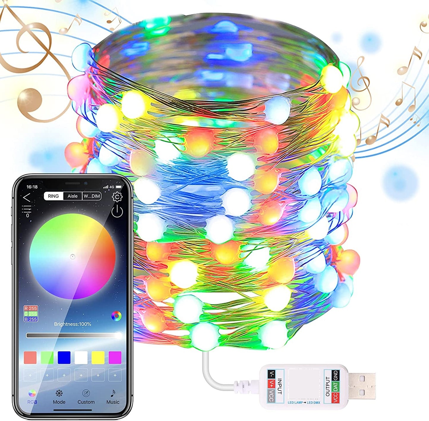 Striscia Led RGB Bluetooth Luci Smart Albero di Natale APP Telecomando 10Mt Xmas