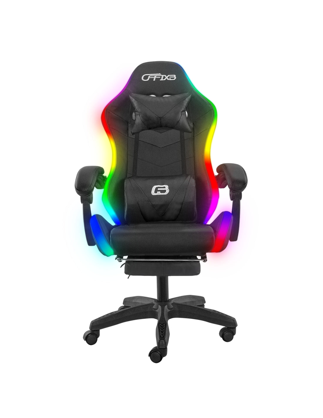 Sedia Gaming LED RGB Telecomando Doppio Cuscino in Ecopelle e Poggiapiedi Nera