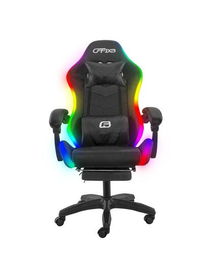 Sedia Gaming LED RGB Telecomando Doppio Cuscino in Ecopelle e Poggiapiedi Nera